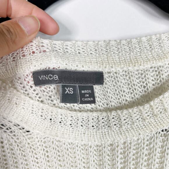 Vince Womens XSmall XS Cream Navy Blue Open Knit Colorblock Sweater Crew Neck - Picture 8 of 8